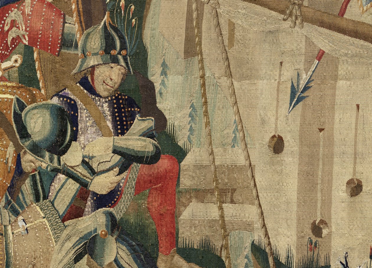 Gobelin, der viser erobringerne af kong Alfonso V af Portugal (Conquistas de Alfonso V de Portugal), Tournai. Detalje. (uld og silke) af Flemish School