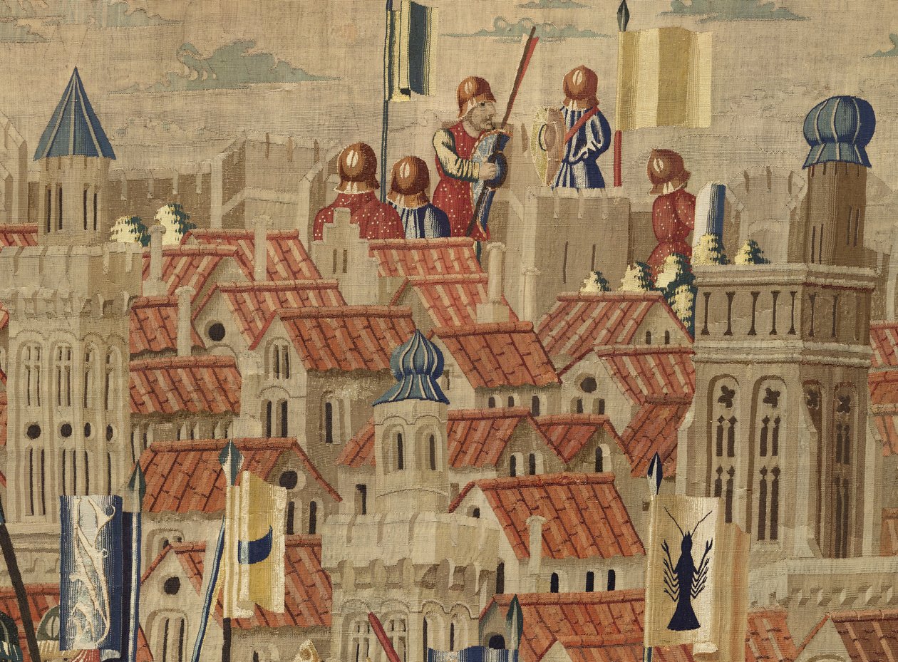 Gobelin, der viser erobringerne af kong Alfonso V af Portugal (Conquistas de Alfonso V de Portugal), Tournai. Detalje. (uld og silke) af Flemish School