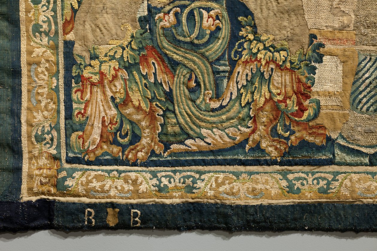 Gobelin, der viser erobringerne af kong Alfonso V af Portugal (Conquistas de Alfonso V de Portugal), Tournai. Detalje. (uld og silke) af Flemish School