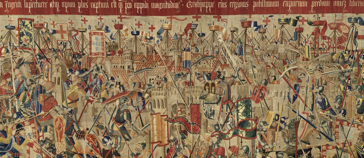 Gobelin, der viser erobringerne af kong Alfonso V af Portugal (Conquistas de Alfonso V de Portugal), Tournai. Detalje. (uld og silke) af Flemish School