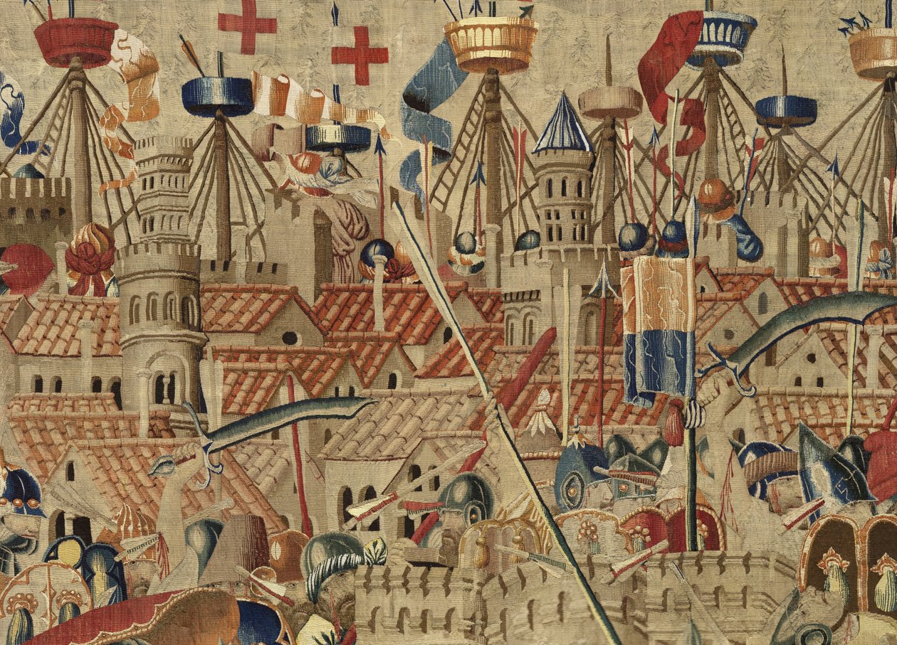 Gobelin, der viser erobringerne af kong Alfonso V af Portugal (Conquistas de Alfonso V de Portugal), Tournai. Detalje. (uld og silke) af Flemish School