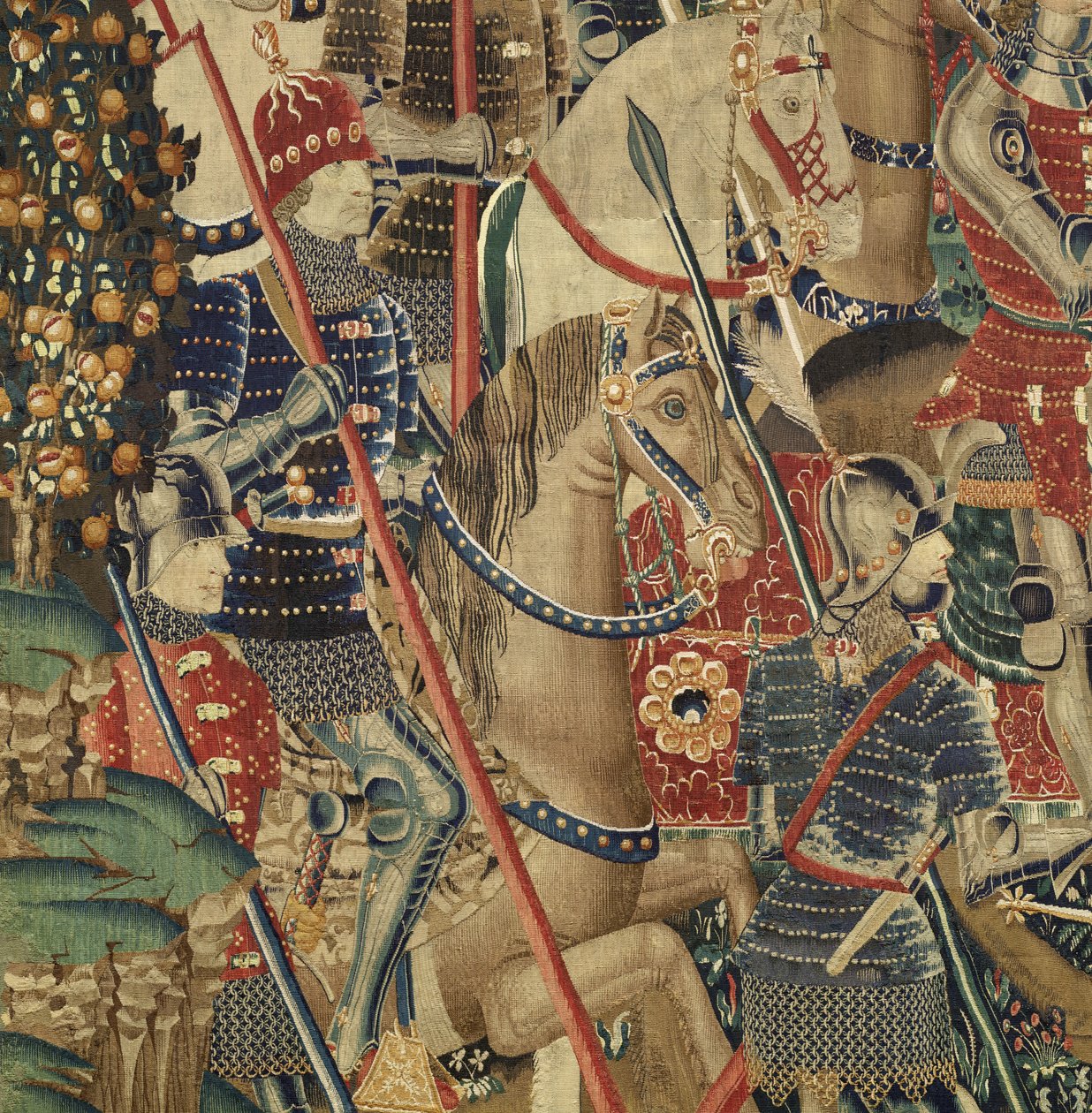 Gobelin, der viser erobringerne af kong Alfonso V af Portugal (Conquistas de Alfonso V de Portugal), Tournai. Detalje. (uld og silke) af Flemish School