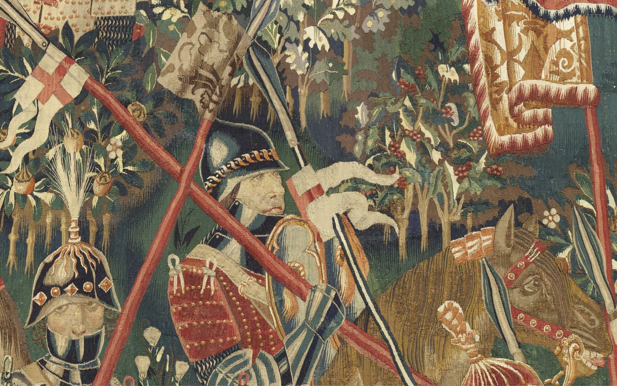 Gobelin, der viser erobringerne af kong Alfonso V af Portugal (Conquistas de Alfonso V de Portugal), Tournai. Detalje. (uld og silke) af Flemish School