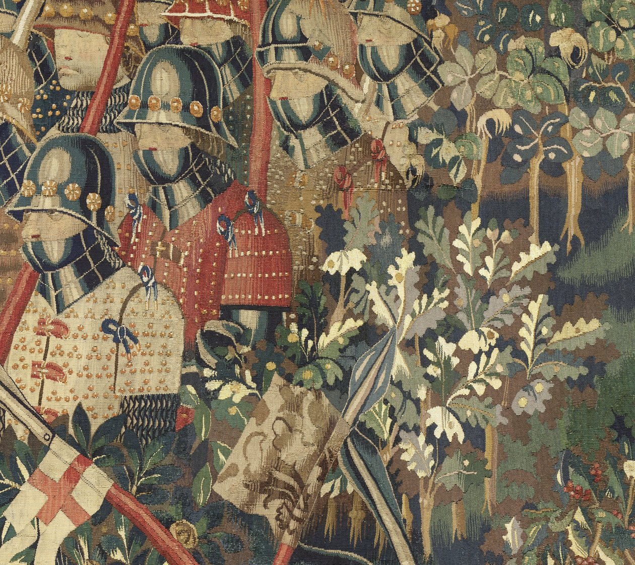 Gobelin, der viser erobringerne af kong Alfonso V af Portugal (Conquistas de Alfonso V de Portugal), Tournai. Detalje. (uld og silke) af Flemish School