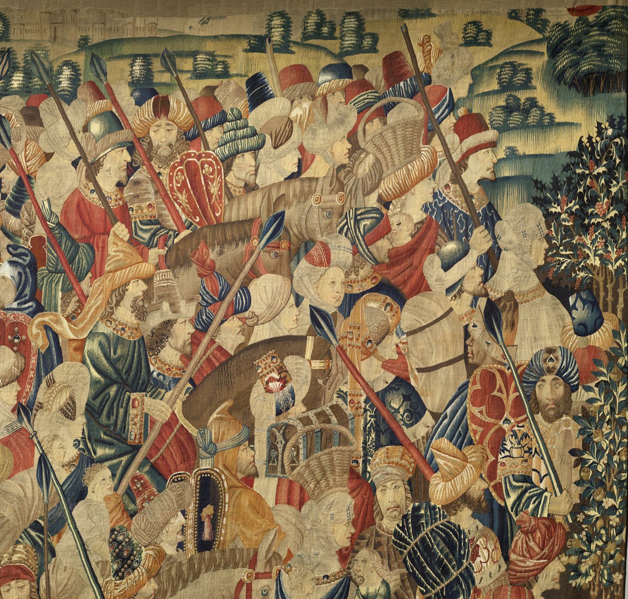 Gobelin, der viser erobringerne af kong Alfonso V af Portugal (Conquistas de Alfonso V de Portugal), Tournai. Detalje. (uld og silke) af Flemish School