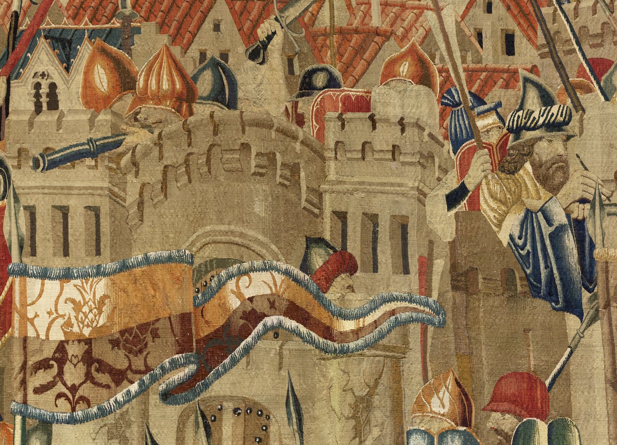 Gobelin, der viser erobringerne af kong Alfonso V af Portugal (Conquistas de Alfonso V de Portugal), Tournai. Detalje. (uld og silke) af Flemish School