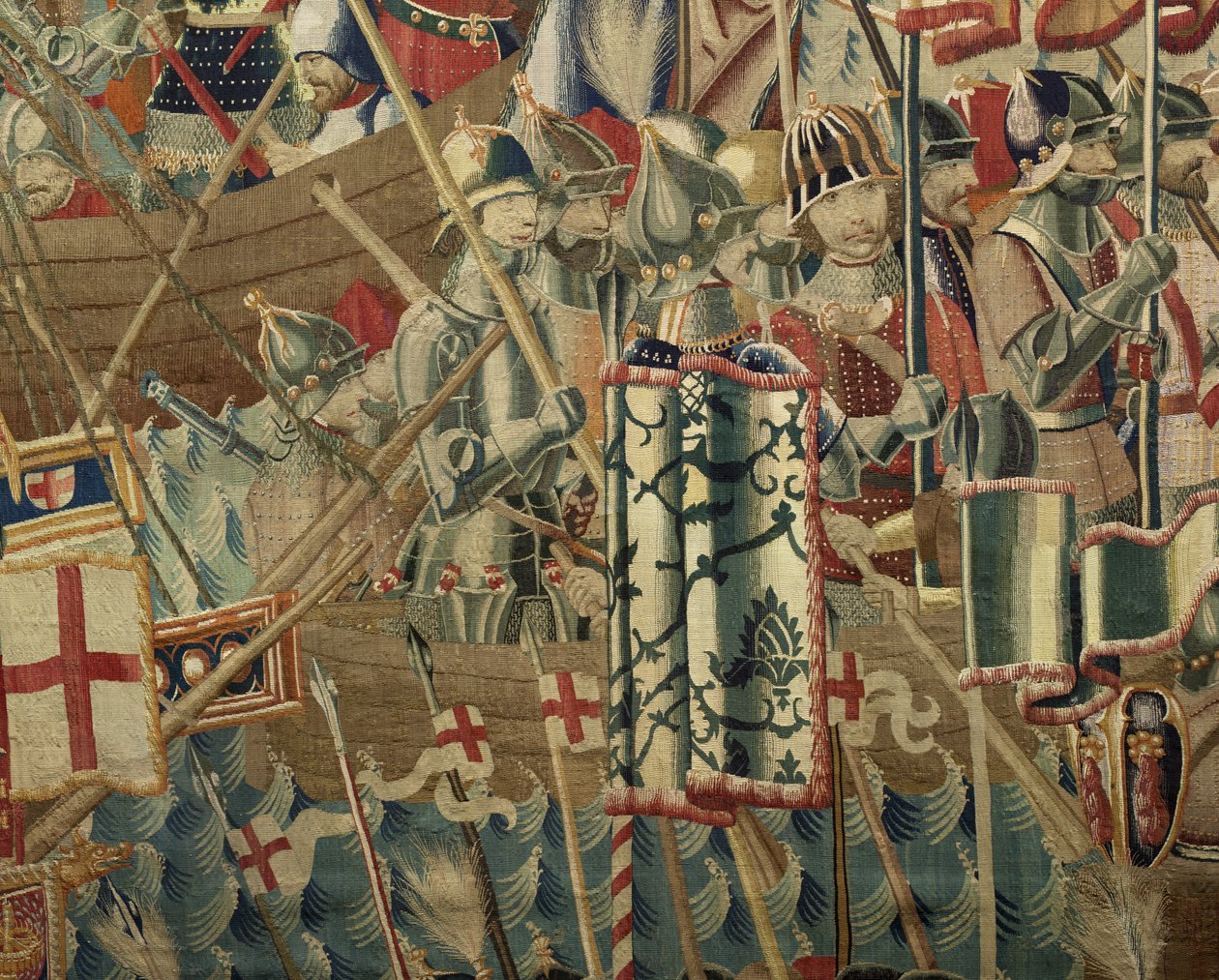 Gobelin, der viser erobringerne af kong Alfonso V af Portugal (Conquistas de Alfonso V de Portugal), Tournai. Detalje. (uld og silke) af Flemish School