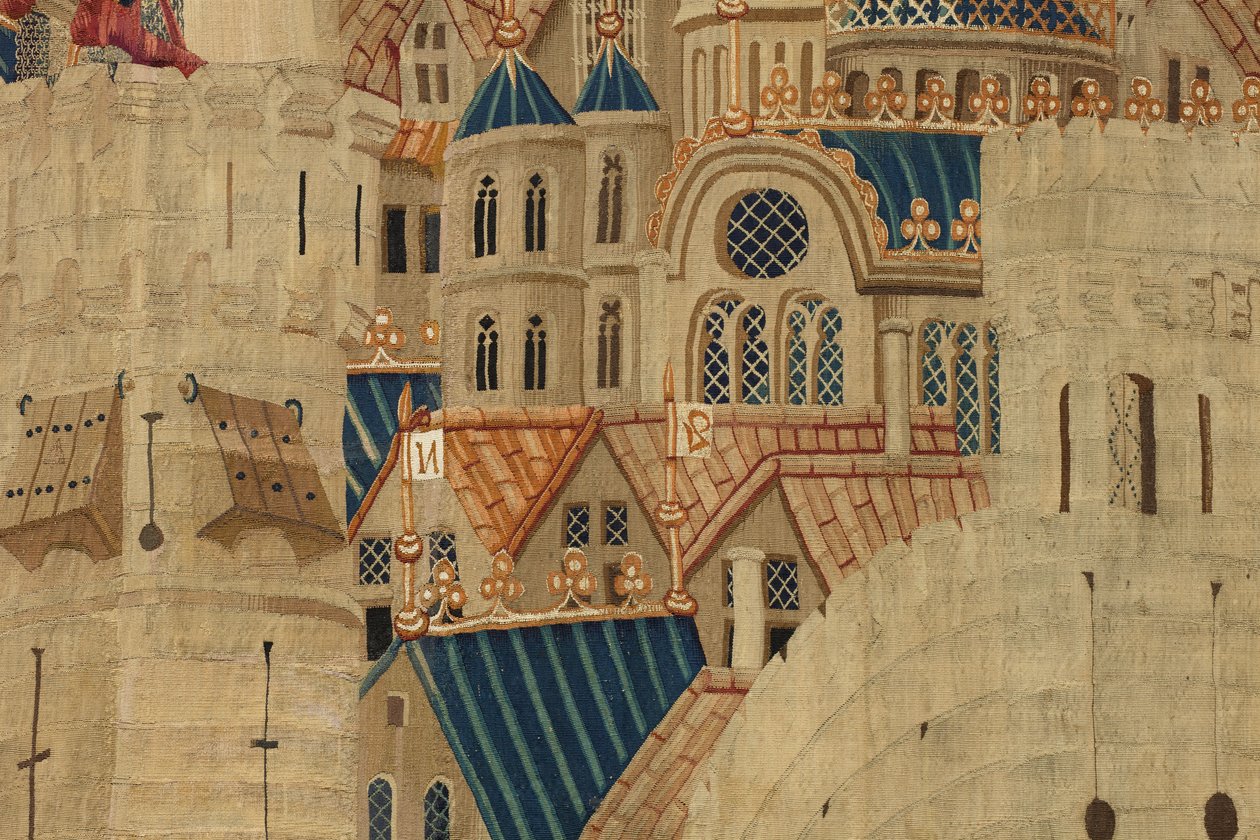 Gobelin, der viser erobringerne af kong Alfonso V af Portugal (Conquistas de Alfonso V de Portugal), Tournai. Detalje. (uld og silke) af Flemish School