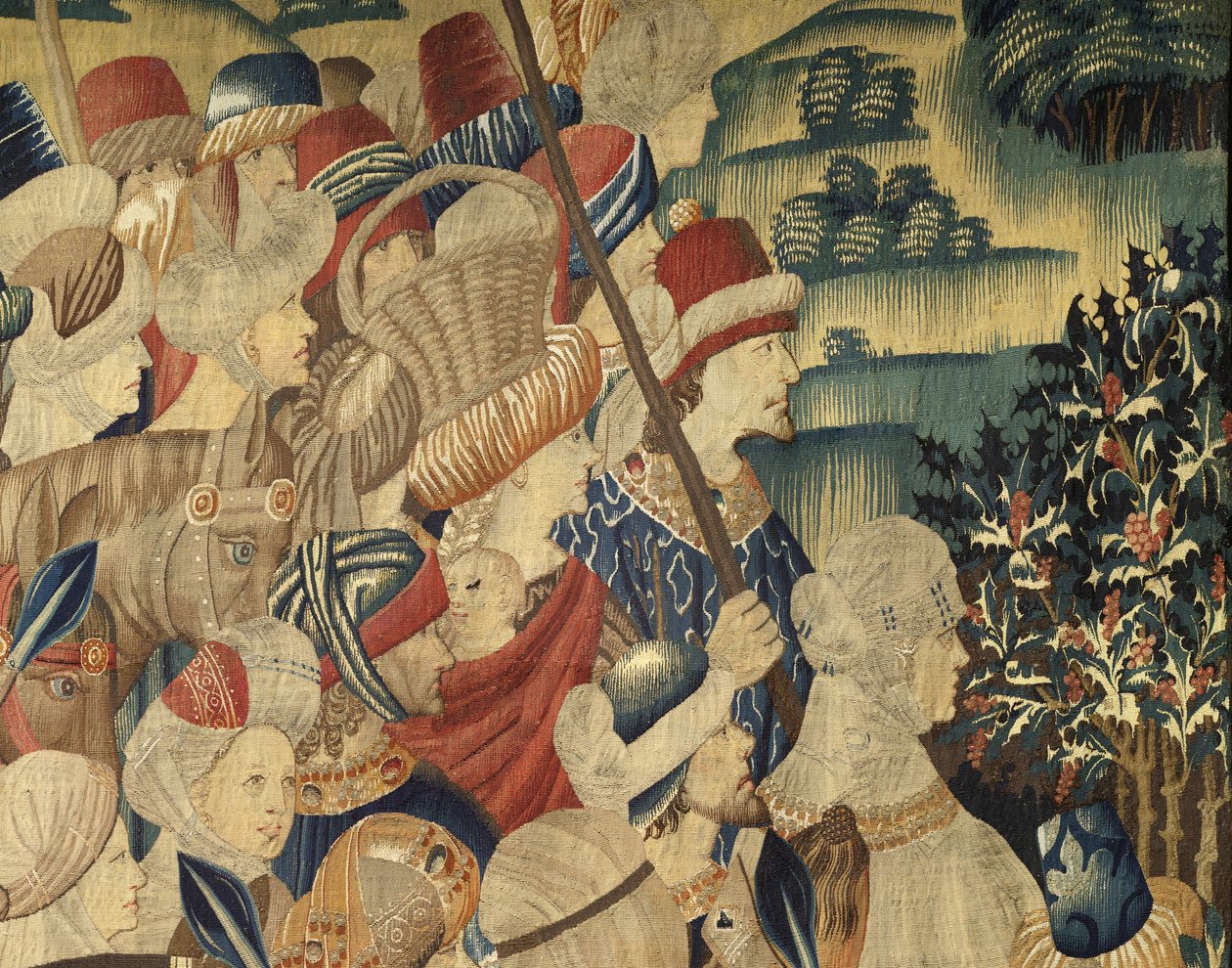 Gobelin, der viser erobringerne af kong Alfonso V af Portugal (Conquistas de Alfonso V de Portugal), Tournai. Detalje. (uld og silke) af Flemish School