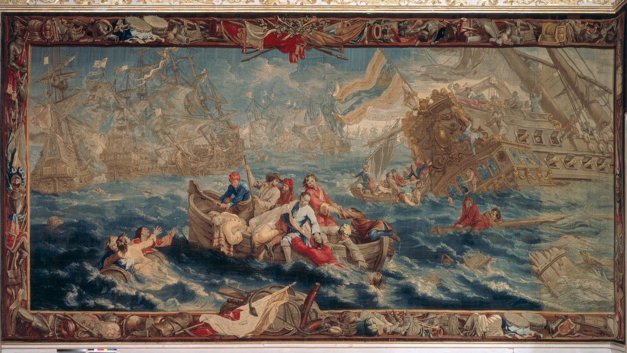 Slaget ved La Hogue, maj 1692, fra The Military Science-serien, Workshop of Judocus de Vos, ca. 1715-24 af Flemish School