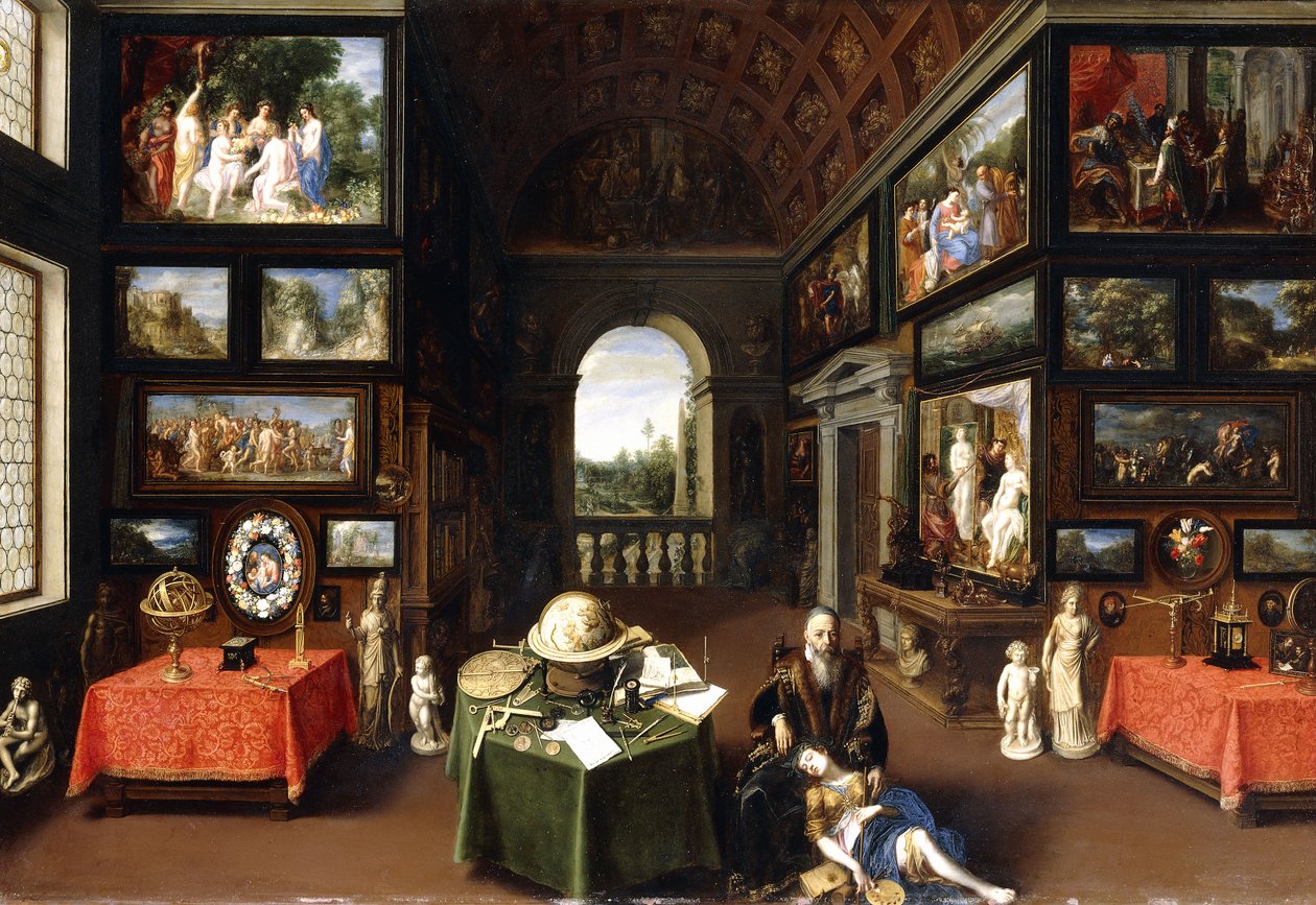 Det indre af et billedgalleri med personifikationer af maleri og tegning, c.1630 af Flemish School
