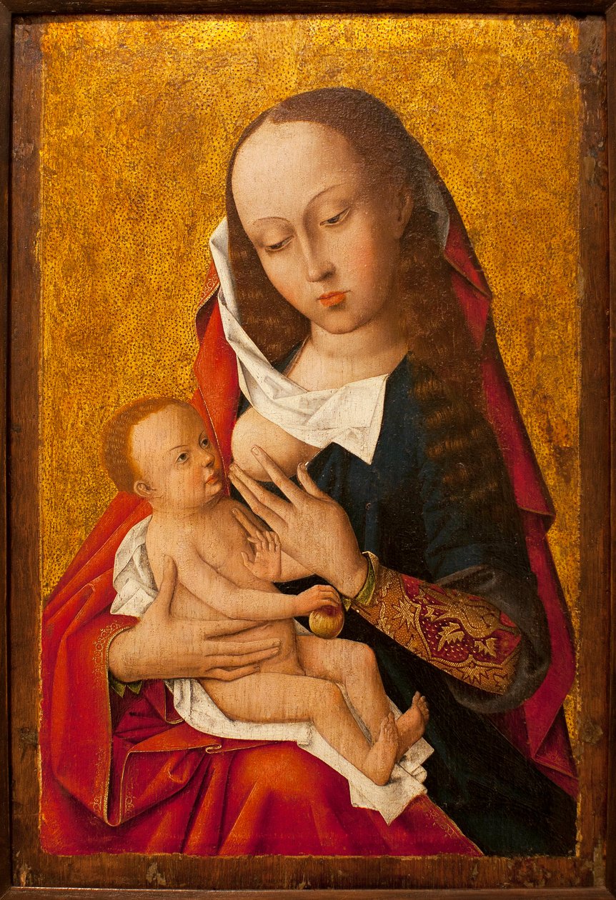 Jomfruen og barnet - Maleri af en flamsk mester, olie på træ, ca. 1475-1500 (Jomfru og barn, af en ukendt nederlandsk mester, olie på panel, ca. 1475-1500) - Museum of Ancient Arts i Lissabon (Portugal) af Flemish School