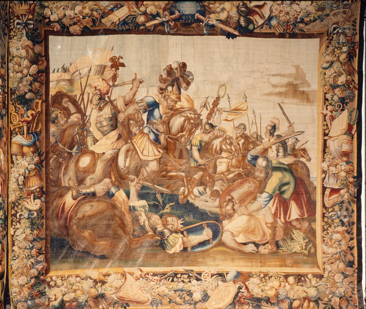 Katedralen (Catedral de Santa María de Sigüenza). Domkirkens samling. flamsk gobelin. Roms historie. Signeret: Ian Le Clerc, D Eggermans. Bruxelles. Begynd det 17. århundrede. af Flemish School