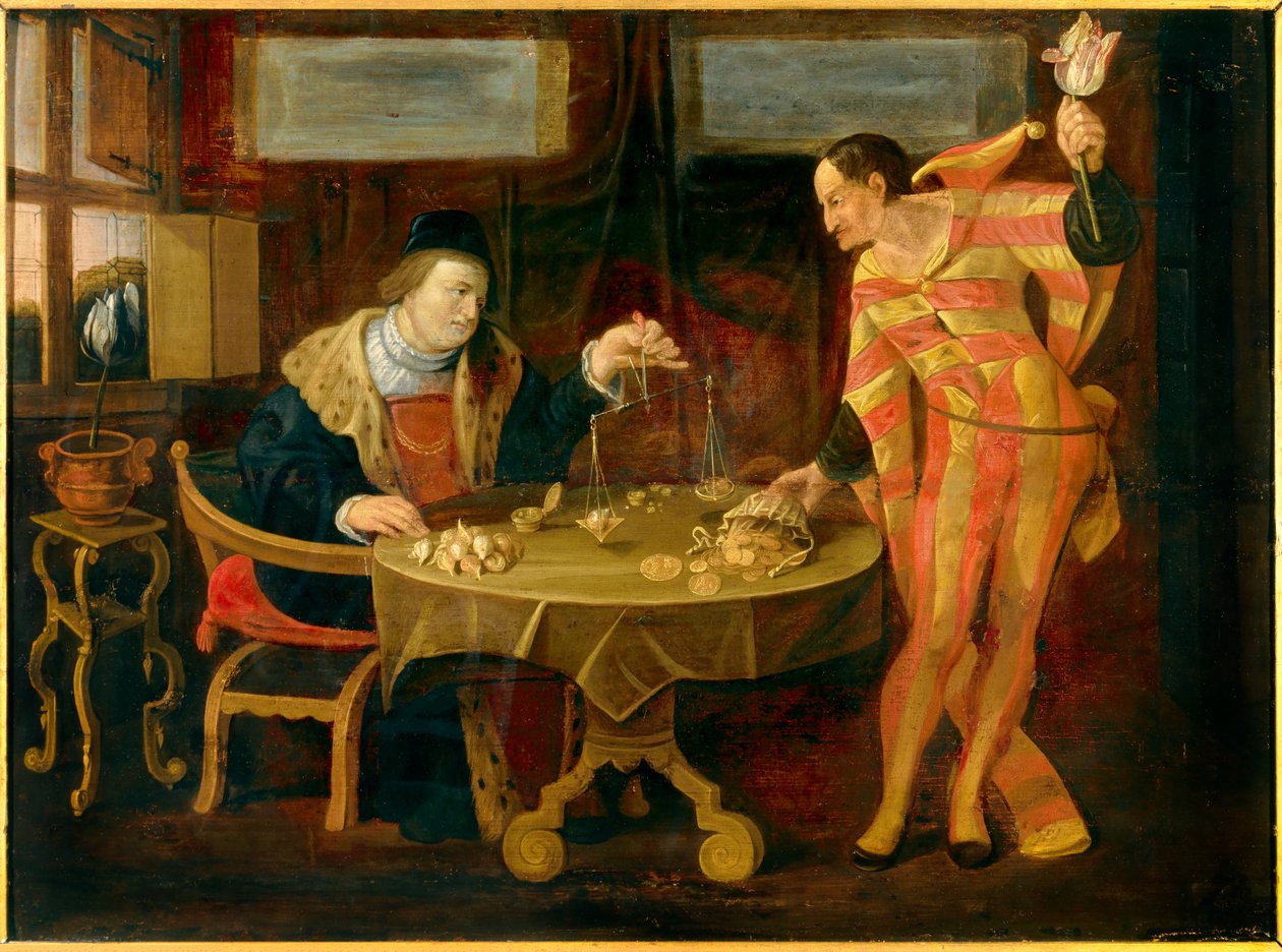 Salg af tulipanløg Maleri fra den flamske skole i det 17. århundrede. Søn 0,54x0,74 m Rennes, musee des Beaux Arts af Flemish School