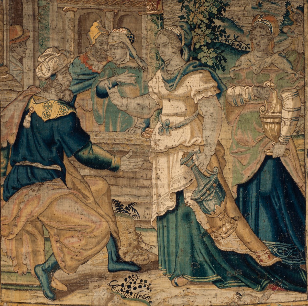 Universitetets samlinger. flamsk gobelin. Jethros døtre fortæller deres far om mødet med Moses. Detalje. Oudenaarde. Omkring 1550. af Flemish School