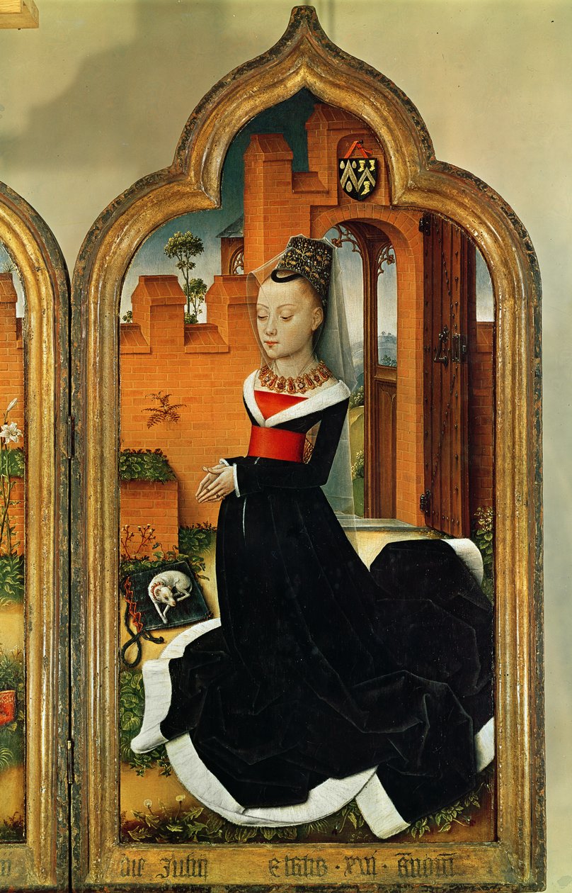 Triptykon af Jean de Witte, højre panel: Maria Hoose, hustru til Jean de Witte, 1473 af Flemish School