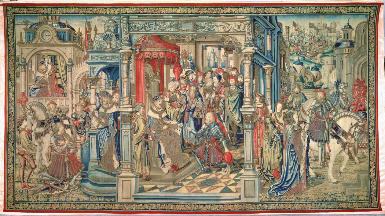 Hetitteren Uria sendt til sin død, Davids og Batseba-tapetet, ca. 1510-15 af Flemish School