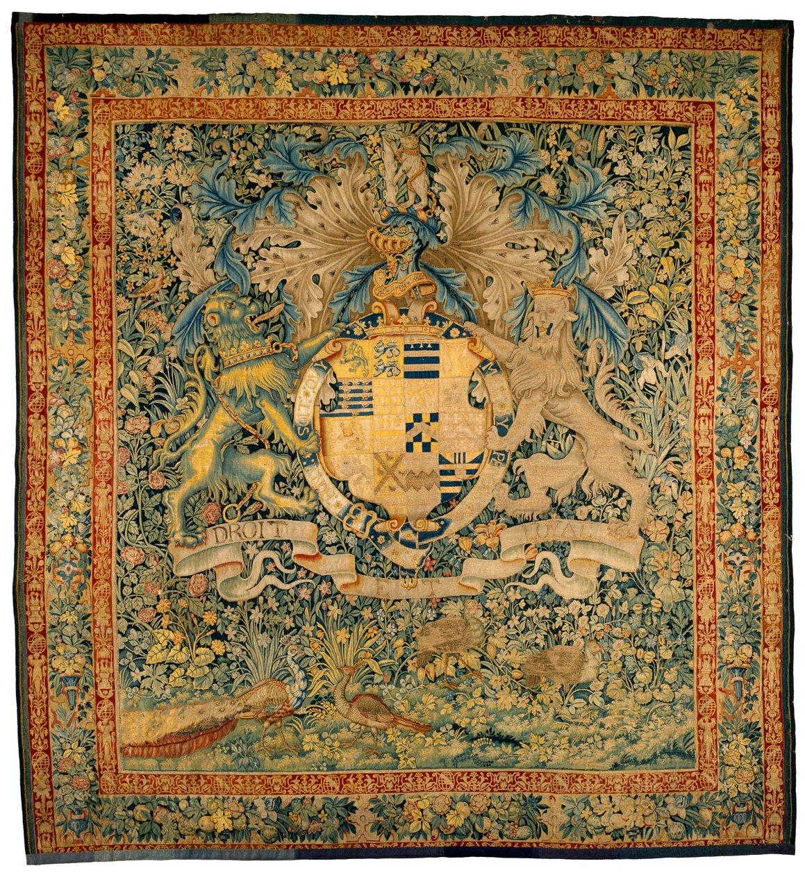 Verdure Tapestry With The Arms Of Robert Dudley, Earl Of Leicester, circa 1570-1585 (uld, silke) af Flemish School