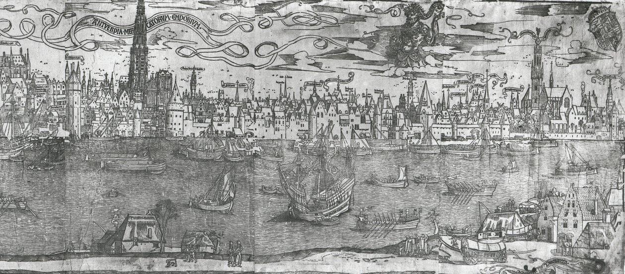 Udsigt over Antwerpen Havn, detalje af højre sektion, 1515-50 af Flemish School