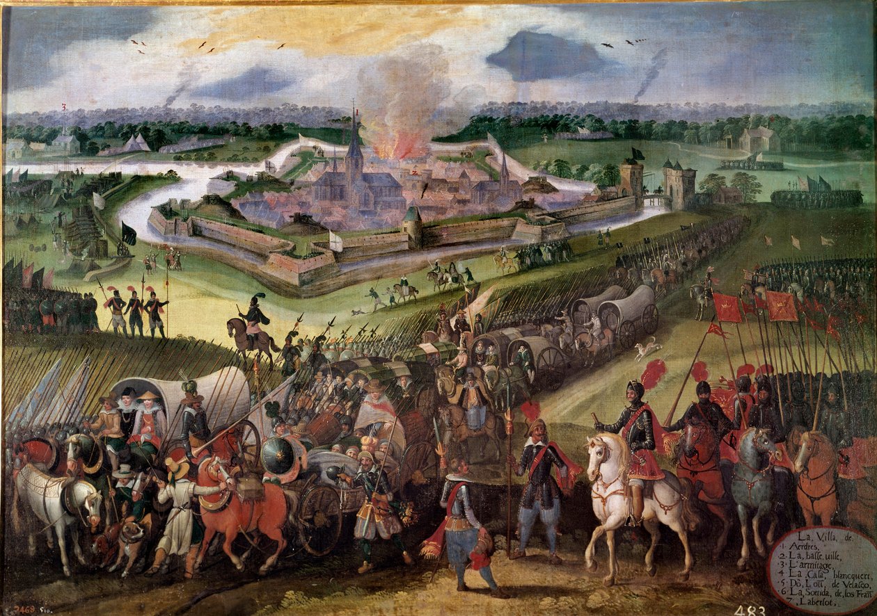 Krig mod Holland: "" Udsigt over byen Ardres"": Ærkehertug Albert af Østrig erobrede byen i 1596. Maleri af den flamske skole i det 17. århundrede. Real Monasterio de El Escorial, El Escorial, Spanien - Krig mod Holland: Udsigt over af Flemish School