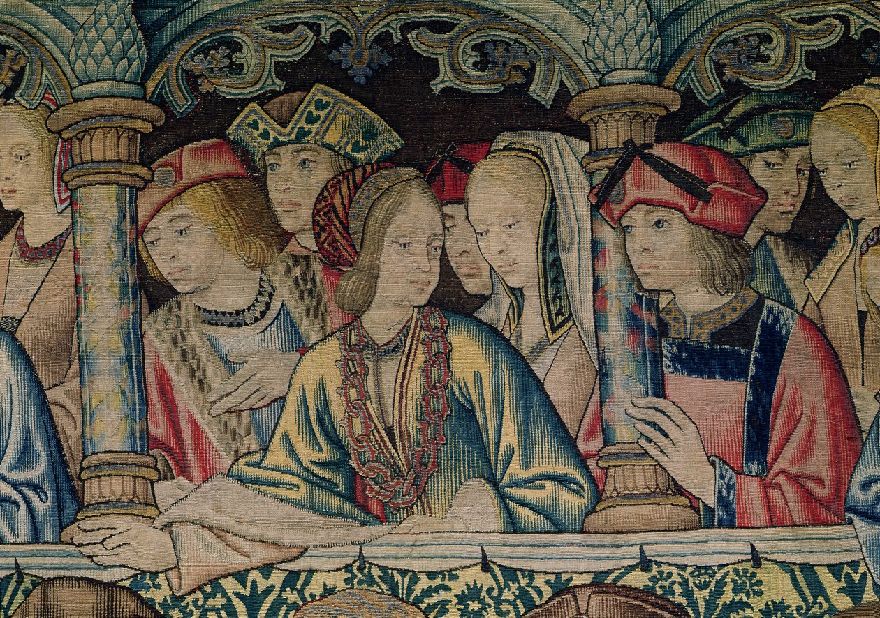 Kvinder ved Davids hof, detalje fra Davids og Batsebas billedtæppe, ca. 1510-15 af Flemish School