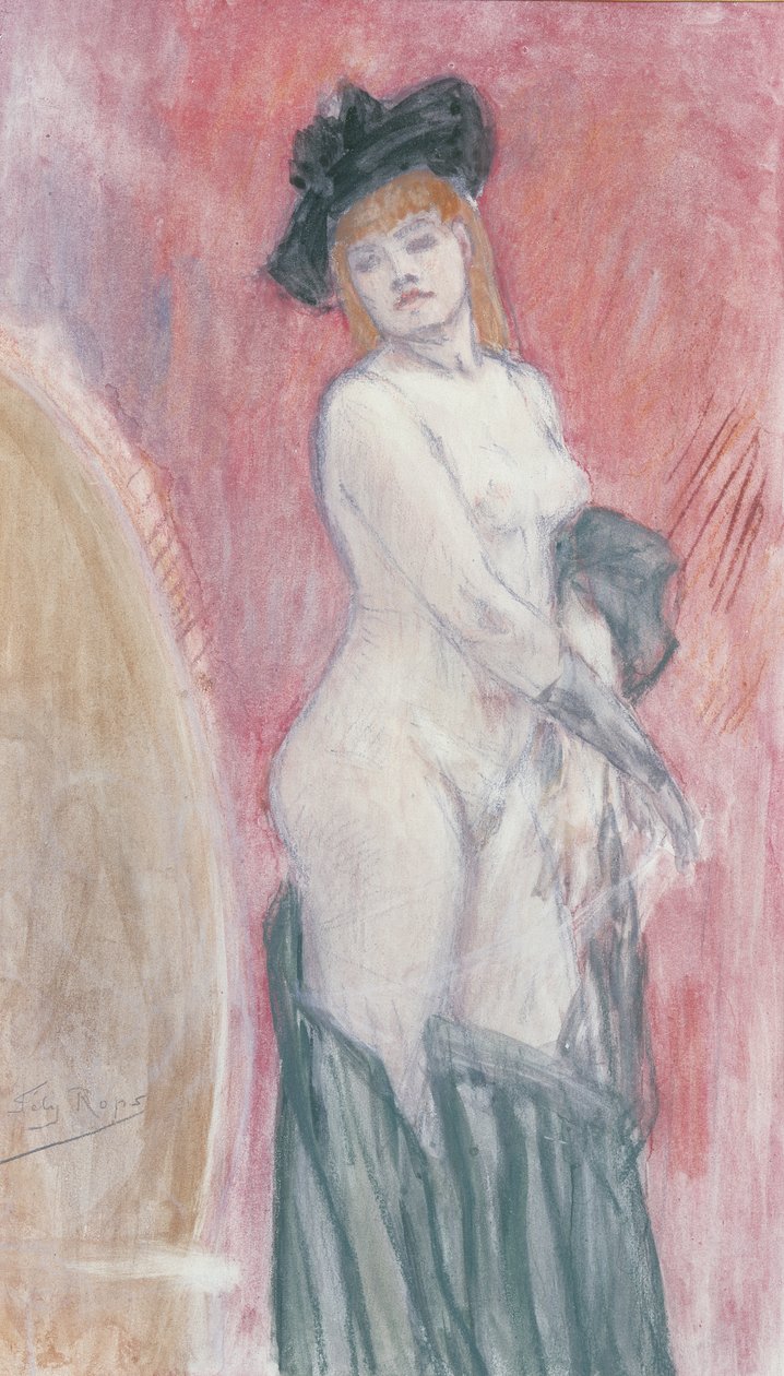 Coquette foran et spejl (pastel) af Félicien Rops
