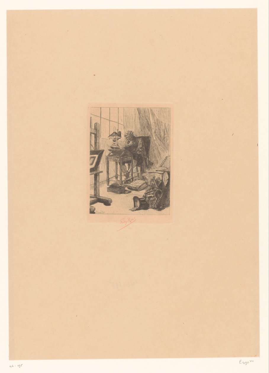 Oude man læst i en studiekamer Moderne kunst Læser Grimoire Fortidens bibliofil af Félicien Rops (signed by artist)