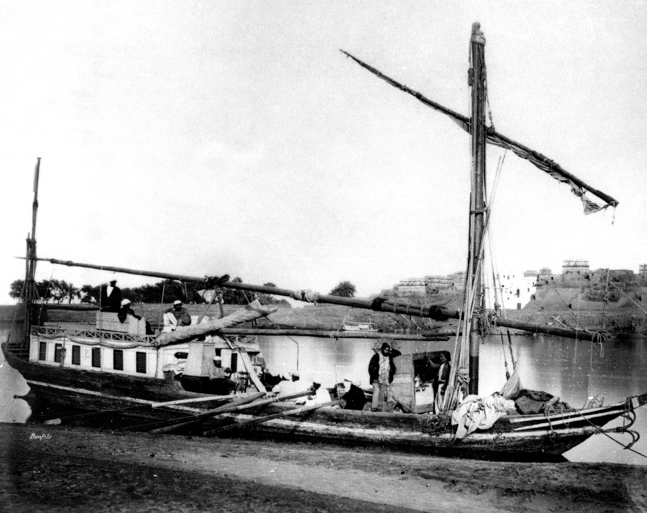 Båd på Nilen, Egypten, 1878 af Félix Bonfils