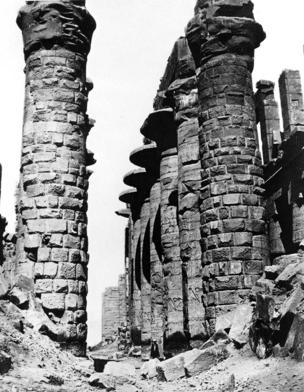 Kolonnade, hypostyle hall, Egypten, 1878 af Félix Bonfils