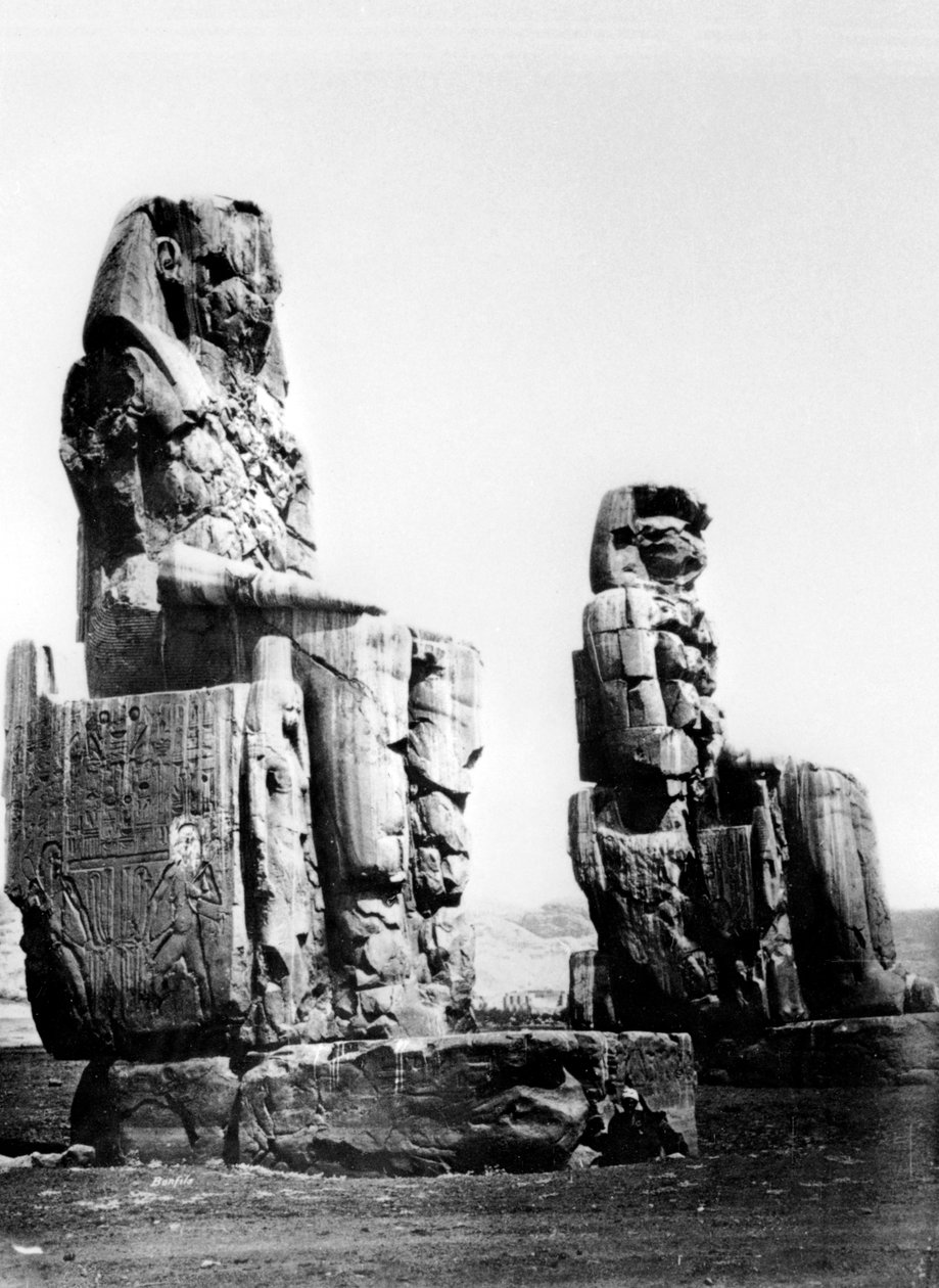 Memnon-kolosserne, Theben, Nubien, Egypten, 1878 af Félix Bonfils