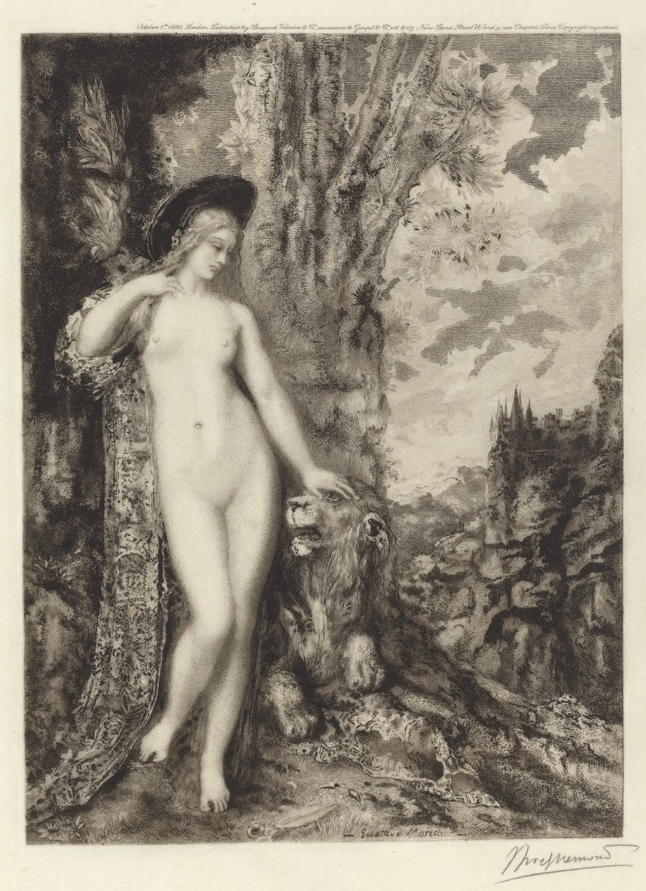 Den amorøse løve af Félix Bracquemond, after Gustave Moreau