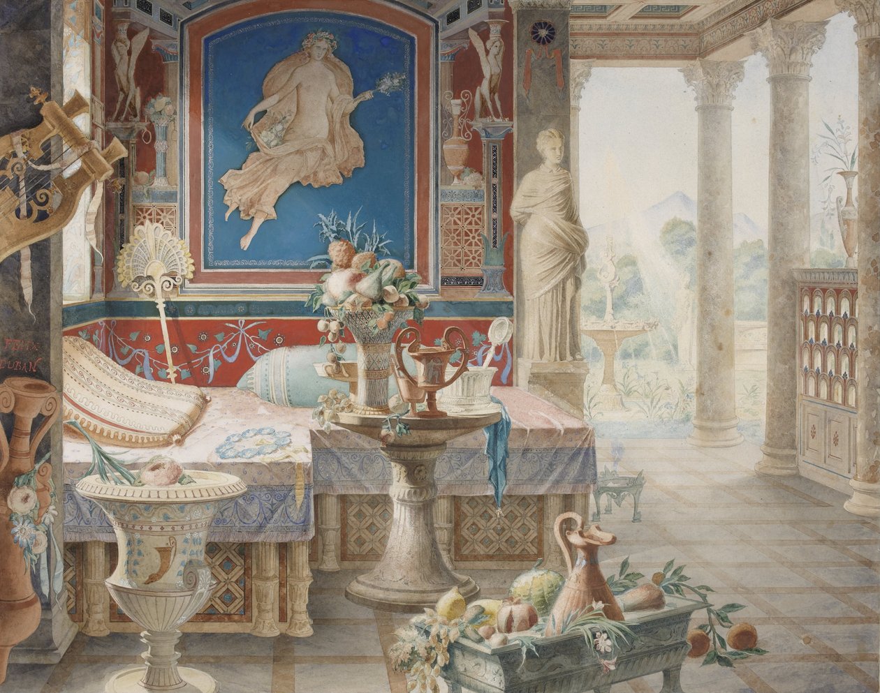 Arkitektonisk fantasi i stil med Pompeji af Félix Duban