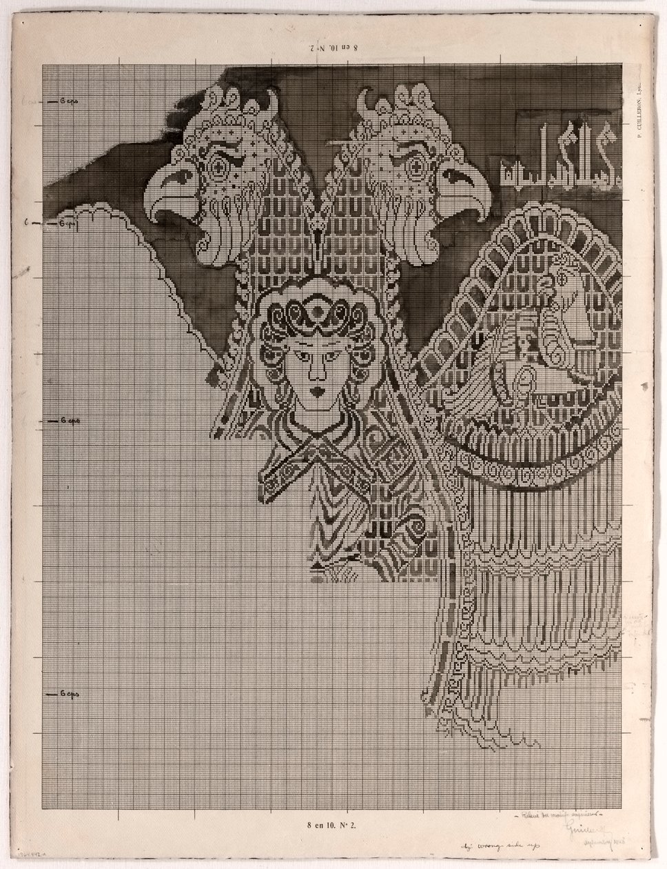 Skematisk tegning af Buyid Silk (1962.264) af Félix Guichert
