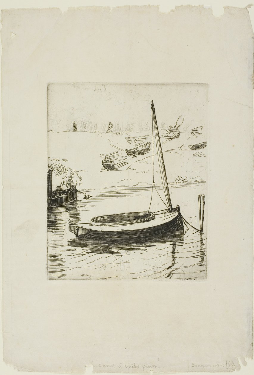 Båden med sænket sejl af Félix Henri Bracquemond