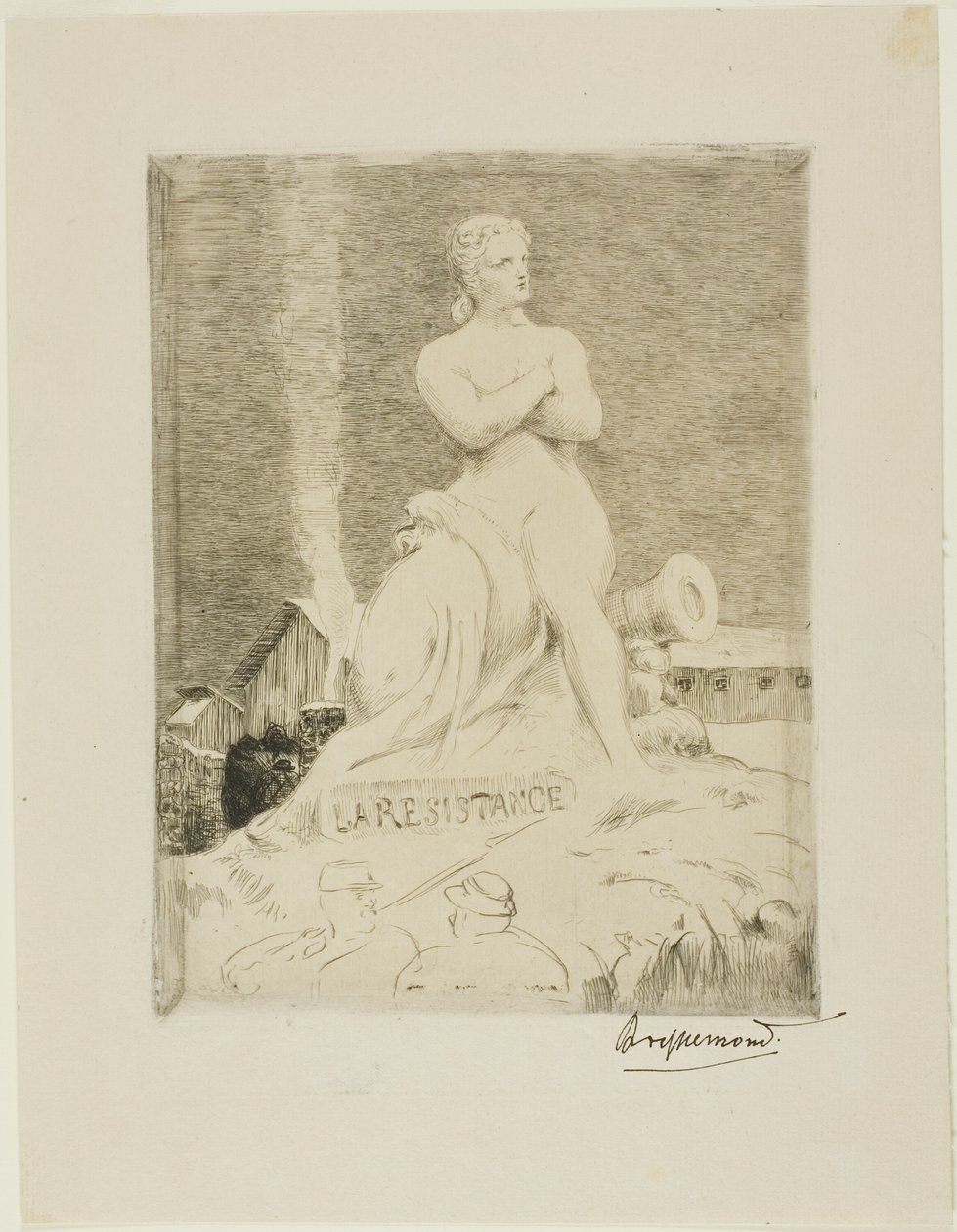 Statuen af Modstandsbevægelsen af Falguière, planche fire af Belejringen af Paris, 1870 af Félix Henri Bracquemond