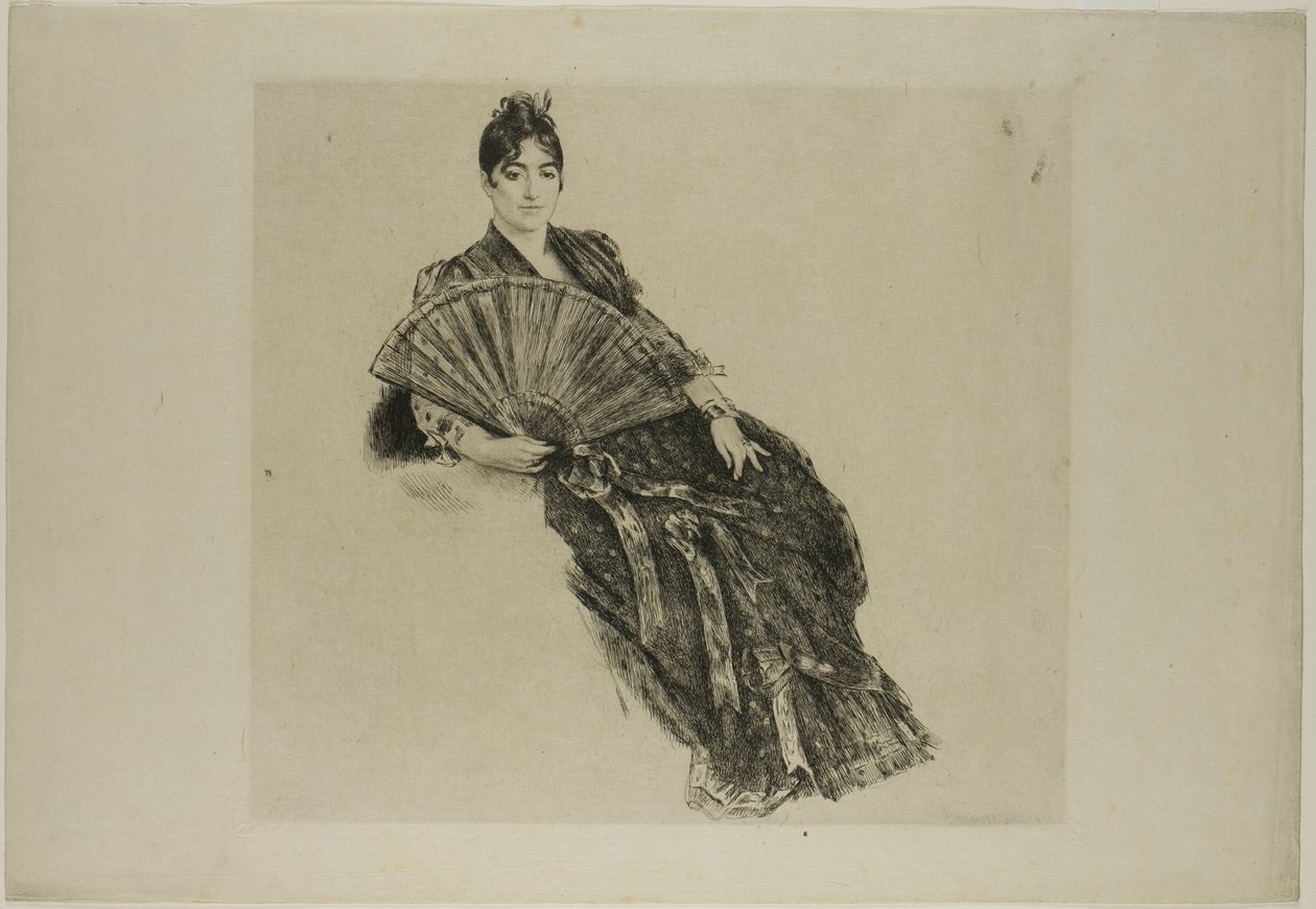 Kvinde med vifte af Félix Henri Bracquemond