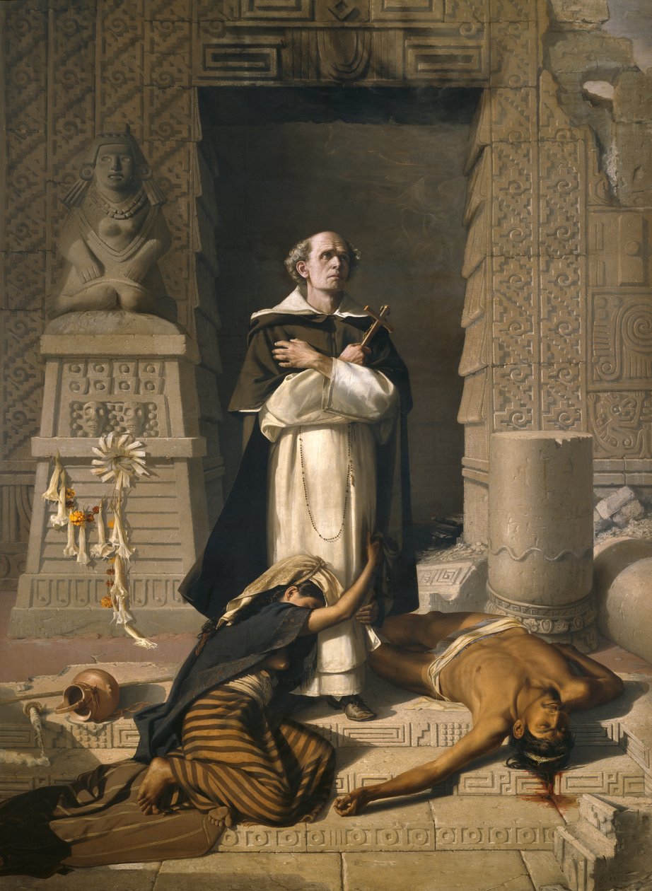 Friar Bartolome de Las Casas Indianernes forsvarer (olie på lærred) af Félix Parra