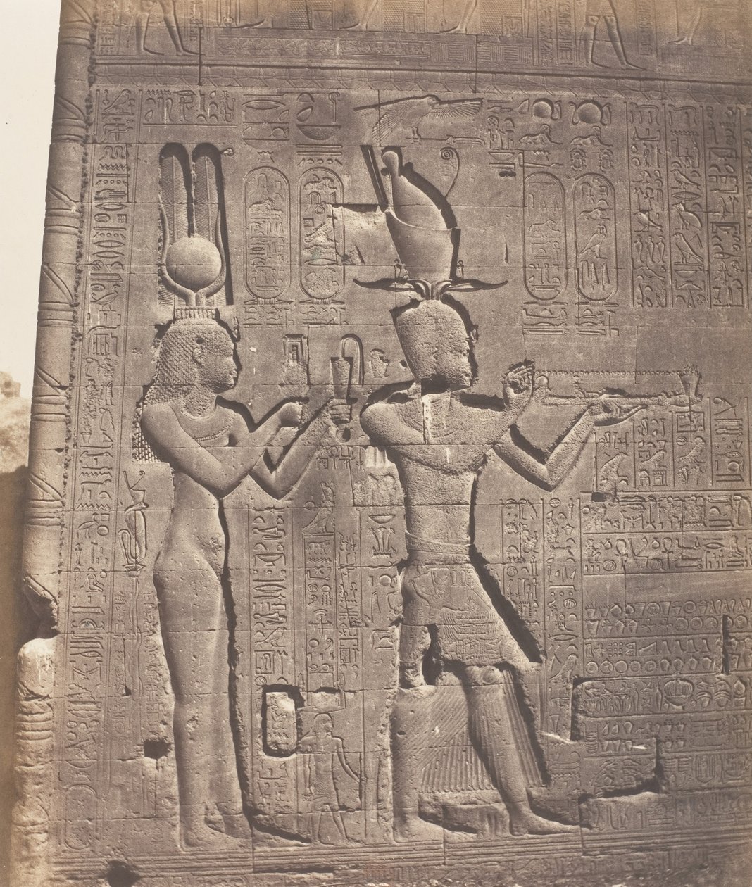 Dendera Tentyris, Athors tempel - Bagansigt - Cleopatra og ..., 1851-52, trykt 1853-54. af Félix Teynard