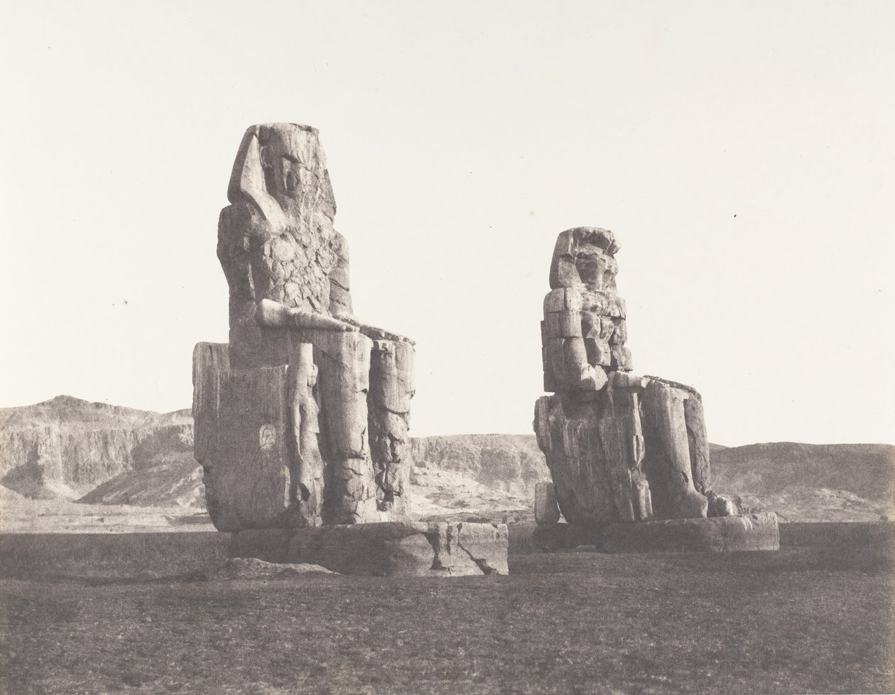 Gournah Theben, Colosses That of Right, Said of Memnon, 1851-52, trykt 1853-54. af Félix Teynard