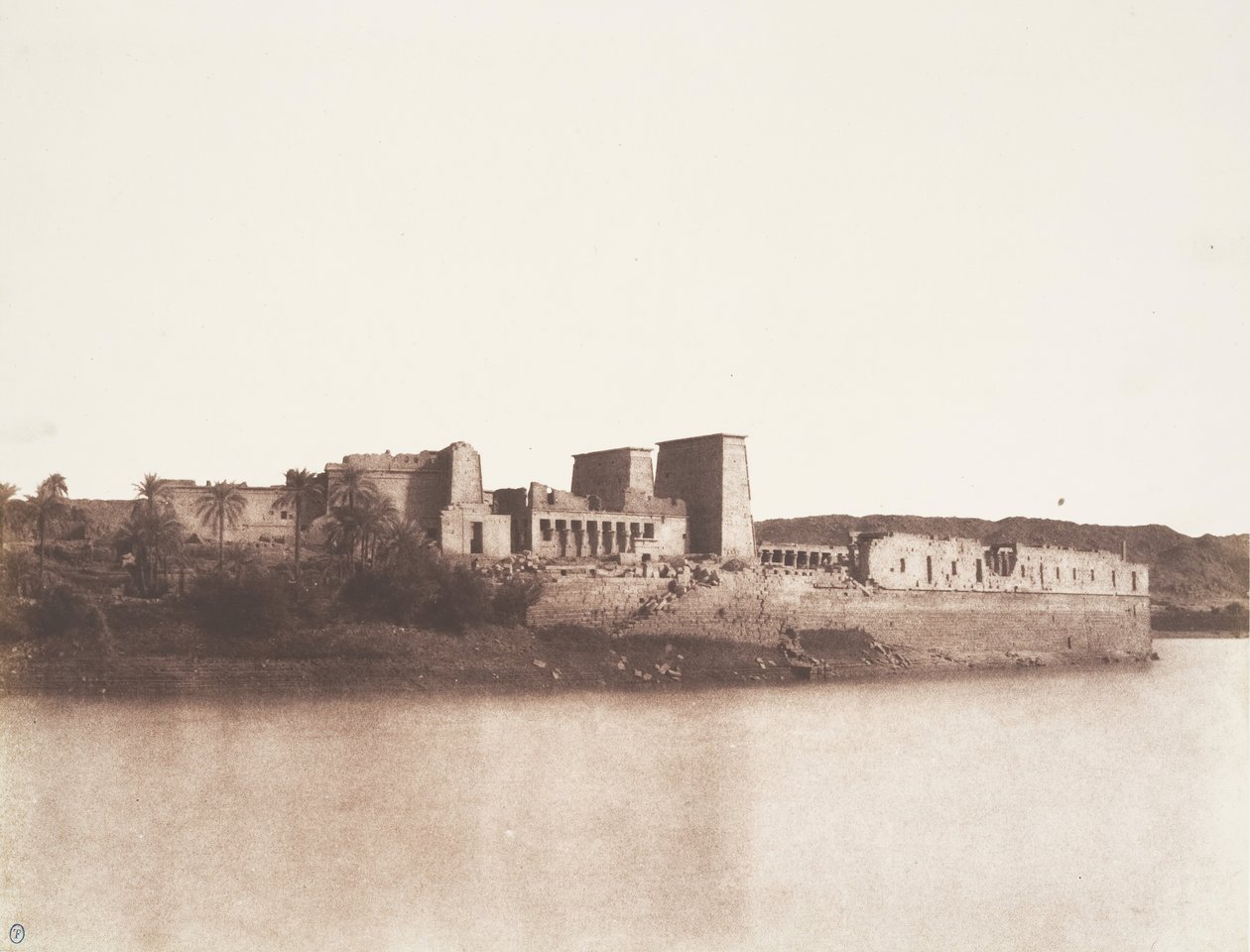 Øen Fileh Philæ, generelt billede taget fra nordvest ved punkt A, 1851-52. af Félix Teynard