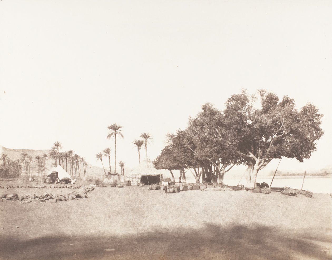 Korósko, Sycomores og Lejring af en Karavane for Sennâr, 1851-52, trykt 1853-54. af Félix Teynard