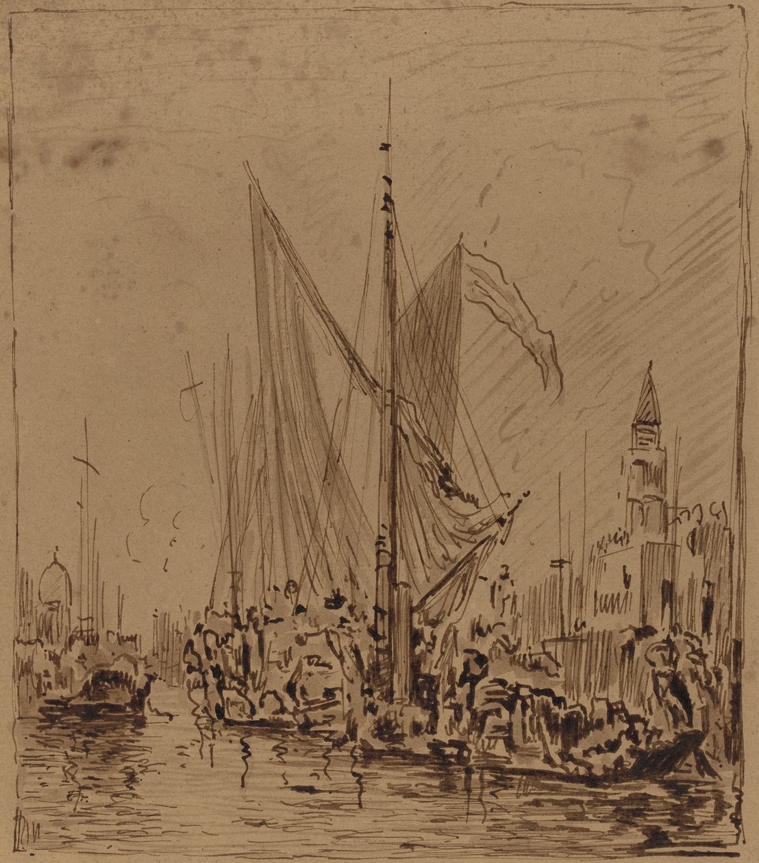 Både og gondoler før Piazza San Marco af Félix Ziem