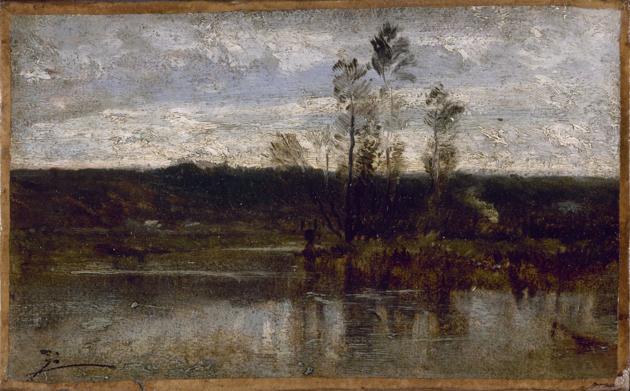 Riverside, mellem 1850 og 1860 (olie på papir på lærred) af Félix Ziem