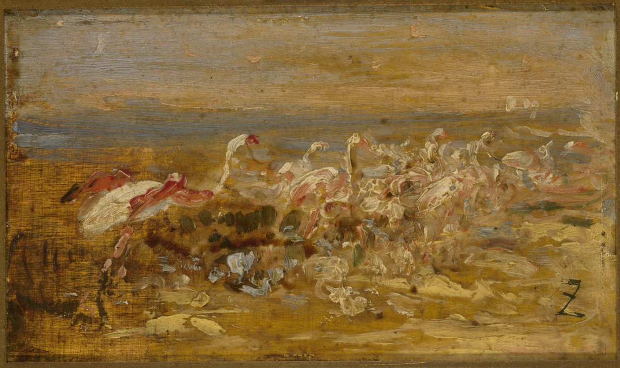 Flamingoer, 2. halvdel af det 19. århundrede (olie på træ) af Félix Ziem