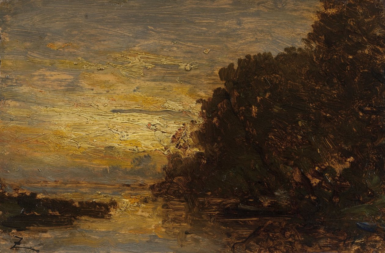 Seinen ved Billancourt, solnedgang, 2. halvdel af det 19. århundrede (olie på træ) af Félix Ziem