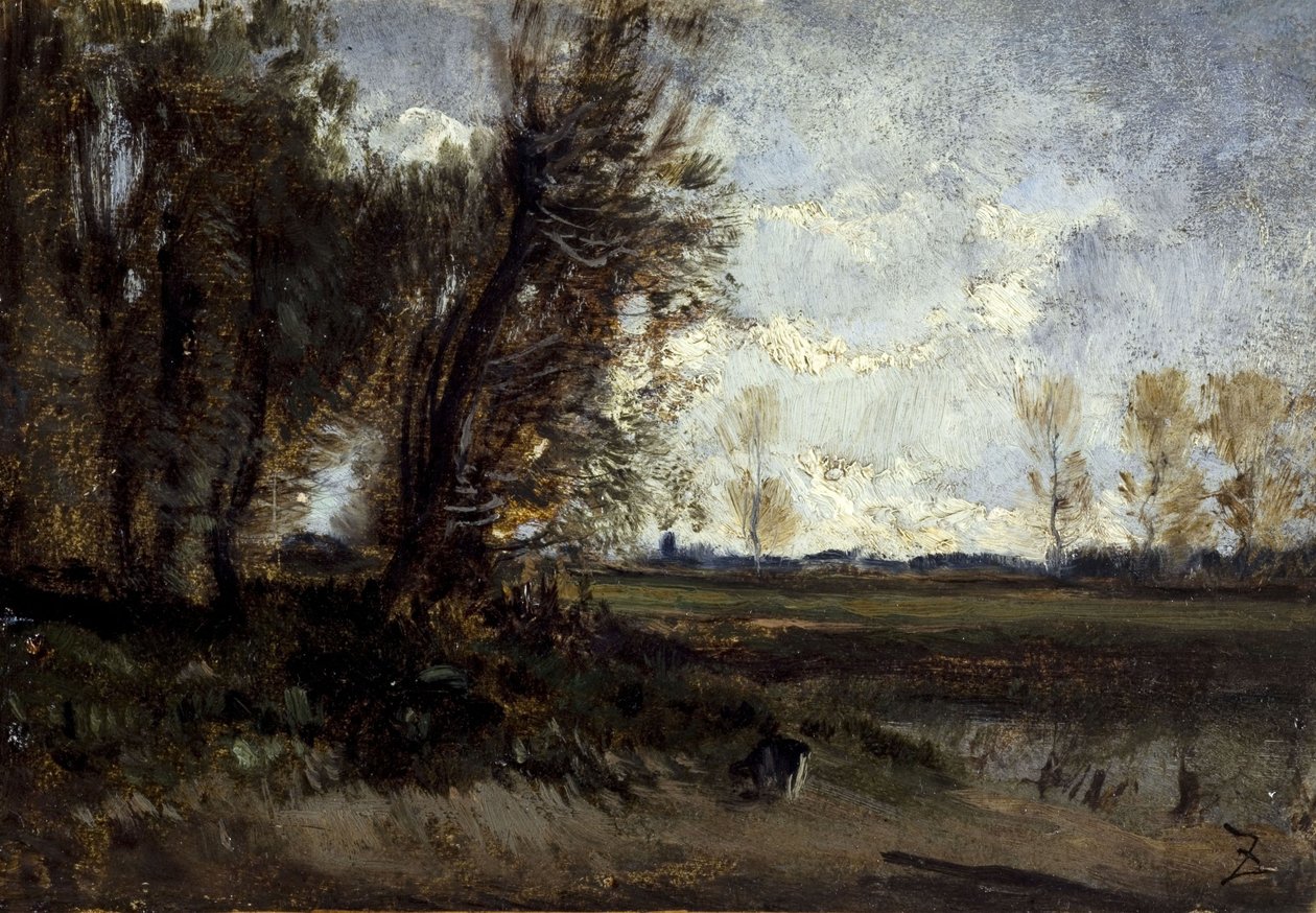 The pond, mellem 1850 og 1860 (olie på papir på lærred) af Félix Ziem