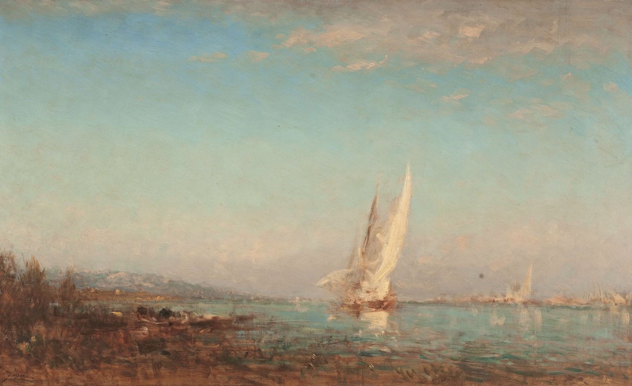 Martigues, det hvide sejl, mellem 1890 og 1895 (olie på træ) af Félix Ziem