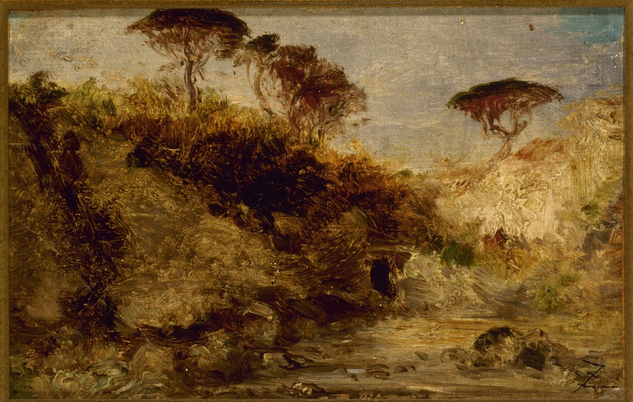 Napoli, paraplyfyrretræer, mellem 1850 og 1862 (olie på papir på lærred) af Félix Ziem