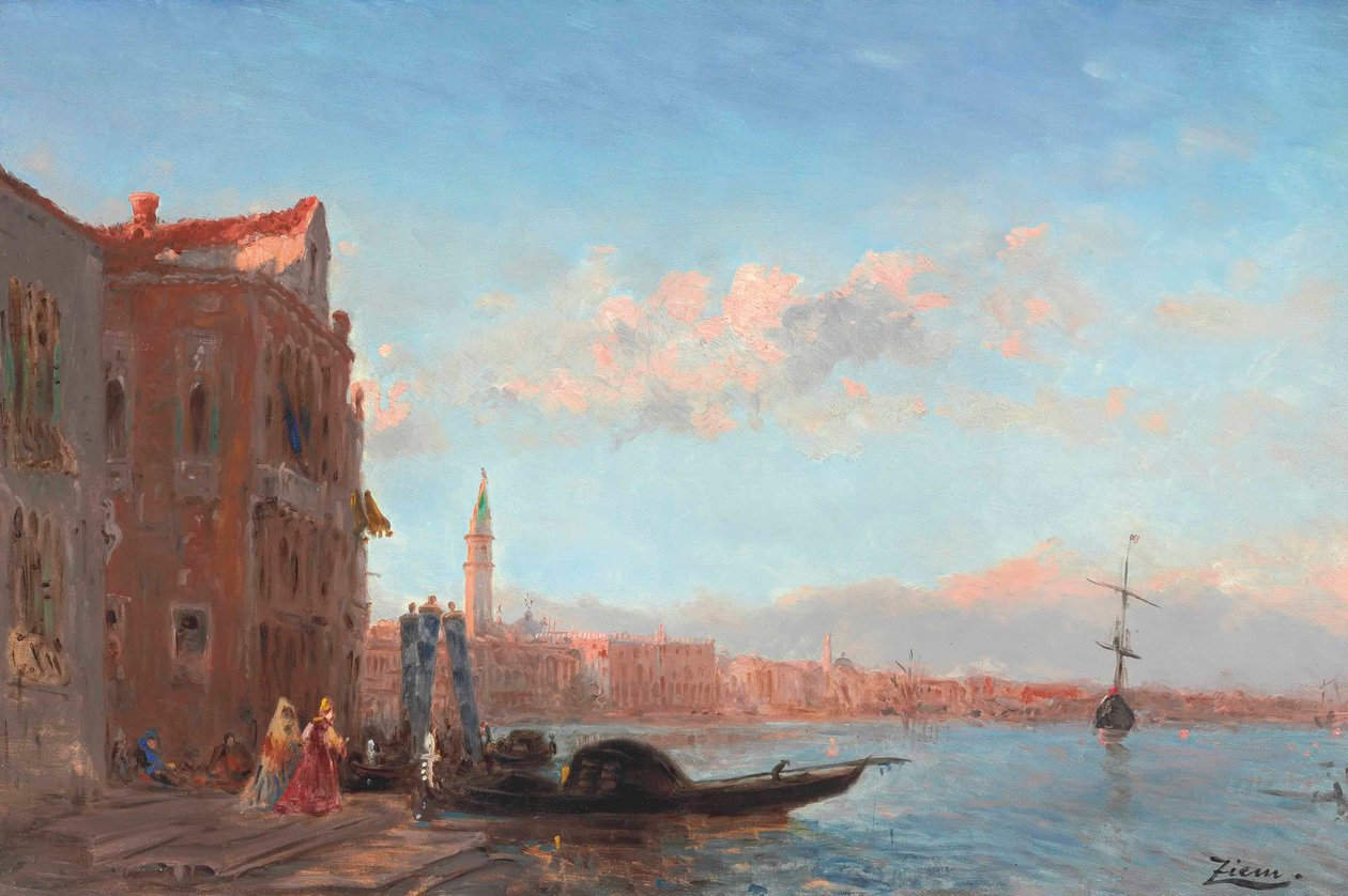 Figurer, der forlader et palads, Canal della Grazia af Félix Ziem