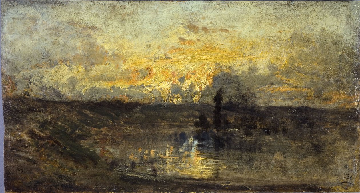 River turn (forside); tre studier (bagside), mellem 1850 og 1860 (olie på træ) af Félix Ziem
